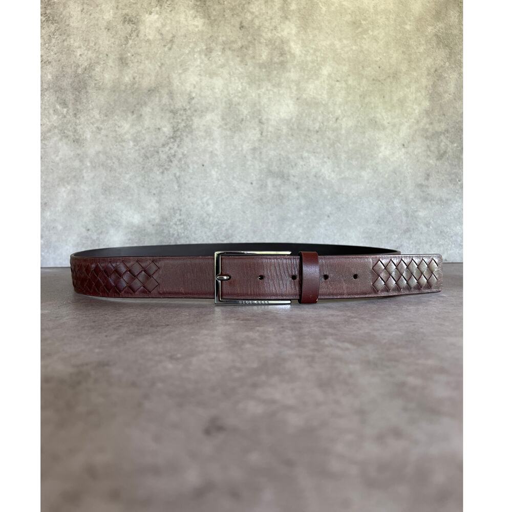 Hugo Boss Braided Genuine leather mens carmello belt brown cow skin business